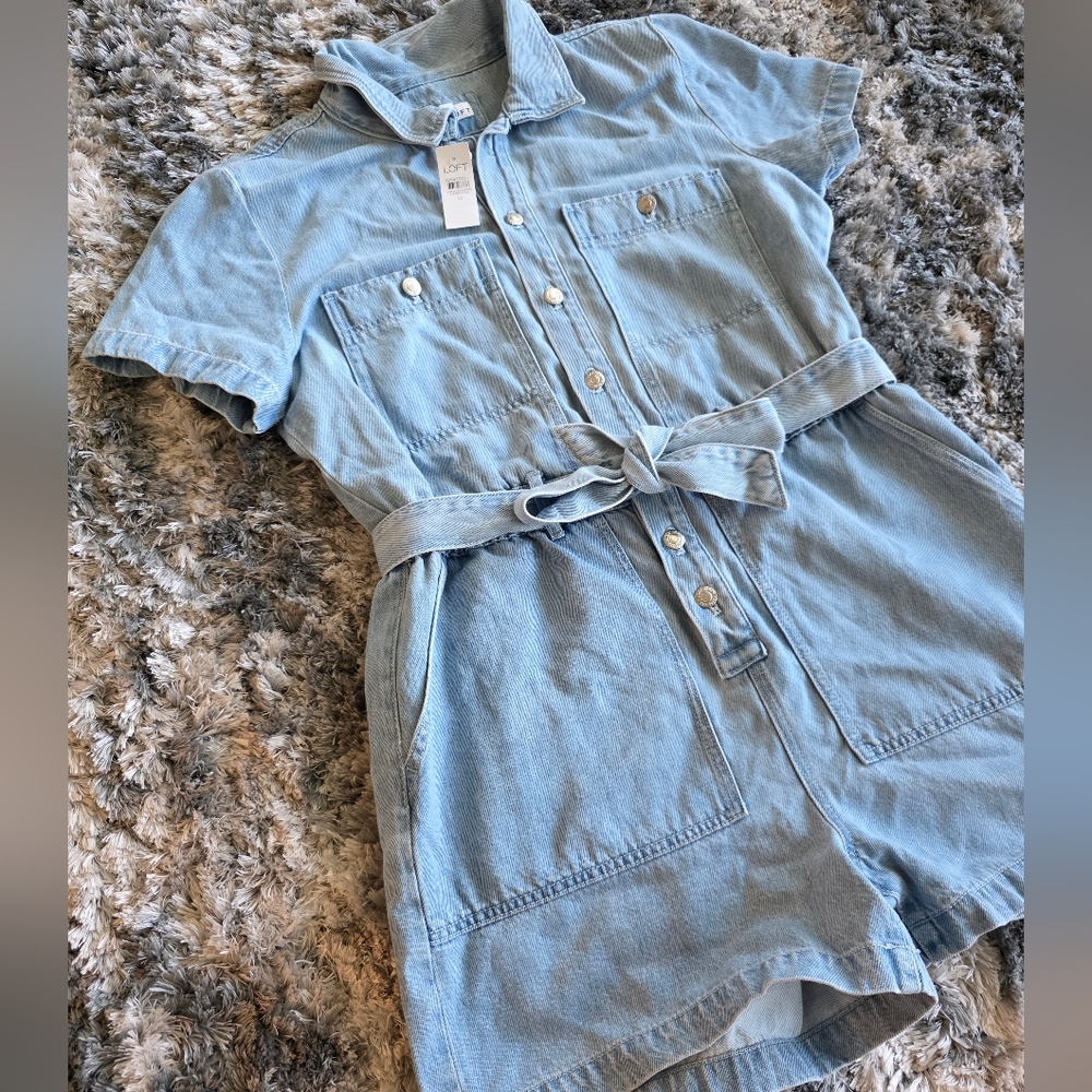 Loft Women's Light Blue Denim Romper